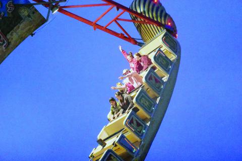 Shown are a few of the many people who took a ride on “The Pharoah’s Ship” at the Fair.