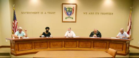 The Fayette City Council is pictured at its March 25 work session. From left: Councilman Jerry Nichols, Councilwoman Aliska Hughes-Monroe, Mayor Rod Northam, Councilman Tommy Williams and Councilman Eddy Campbell. Councilwoman Virettia Whiteside was absent from the work session, but all council members were present for the March 23 regular council meeting.