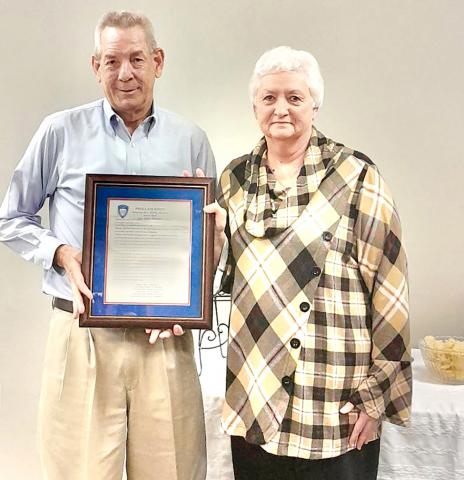 Pictured is Glen Allen Mayor Allen Dunavant presenting a proclamation to former Town Clerk Shirley Stewart for her many years of service to Glen Allen.