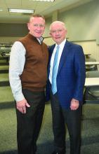 Former U.S. Senator and Former Attorney General Jeff Sessions (right) is shown greeting Fayette County Probate Judge Mike Freeman.