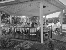 Berry town council members and Berry Manor residents enjoy refreshments at Heritage Park to celebrate Mental Health Awareness Month. 