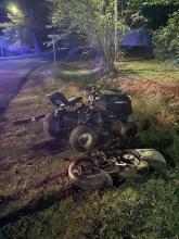 The damaged lawnmower that Henderson was riding