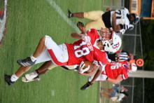 Receiver Colton Kelley moves the ball down the field after completing a pass from Zack Hollingsworth. 